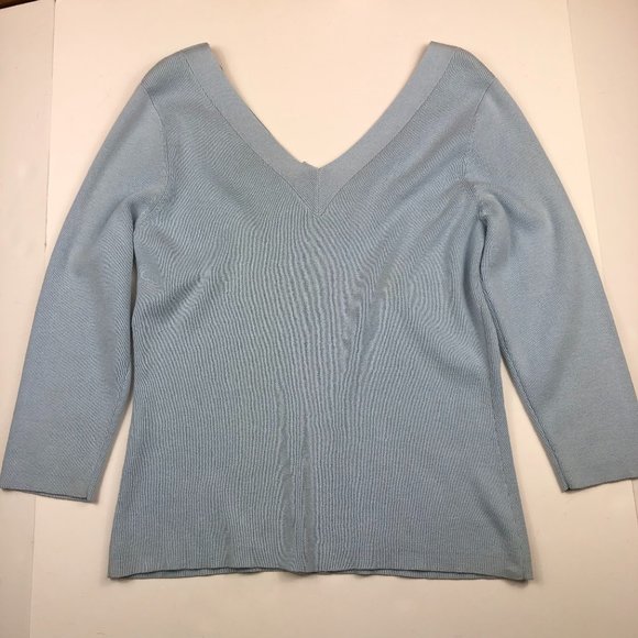 Liz Clairborne Light Blue V-Neck Knit Sweater w a Brooch Comfy Classic Glamcore - Picture 3 of 8